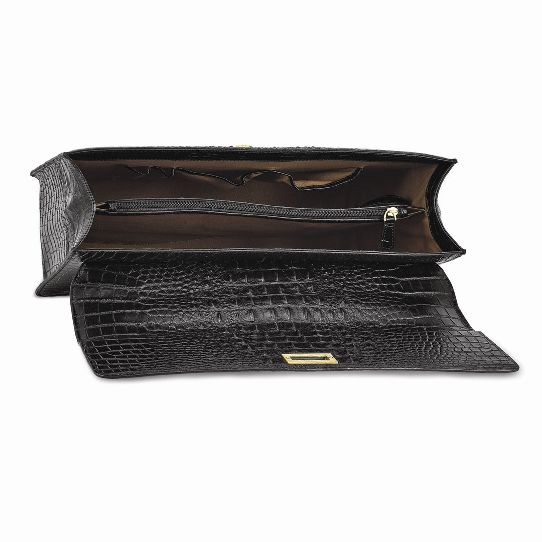 Lovely Rita's Handbags, Totes & Wallets Top Grain Leather Croc Texture Top Handle Black Briefcase Bag