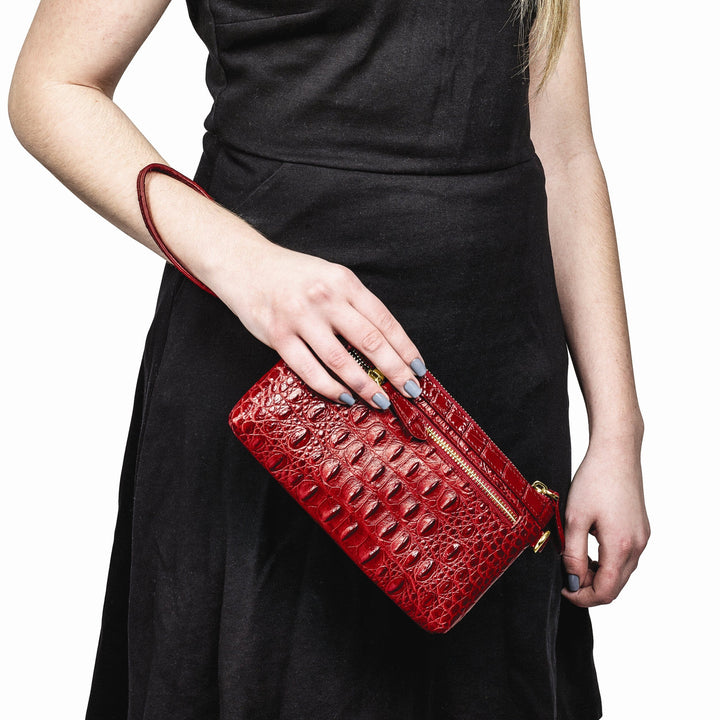 Lovely Rita's Handbags, Totes & Wallets Top Grain Red Leather Croc Texture Bag