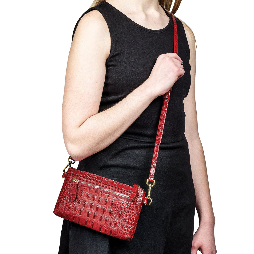Lovely Rita's Handbags, Totes & Wallets Top Grain Red Leather Croc Texture Bag