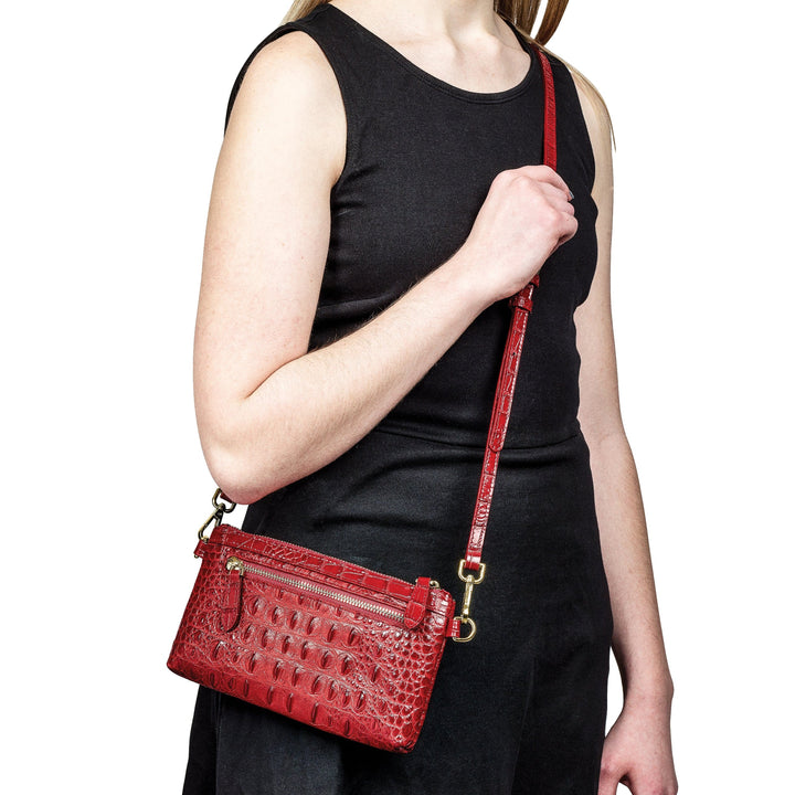 Lovely Rita's Handbags, Totes & Wallets Top Grain Red Leather Croc Texture Bag