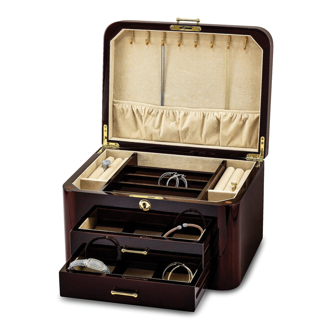 Jere Collection Jewelry Box Burgundy Bubinga Wood 2 Drawers Jewelry Box