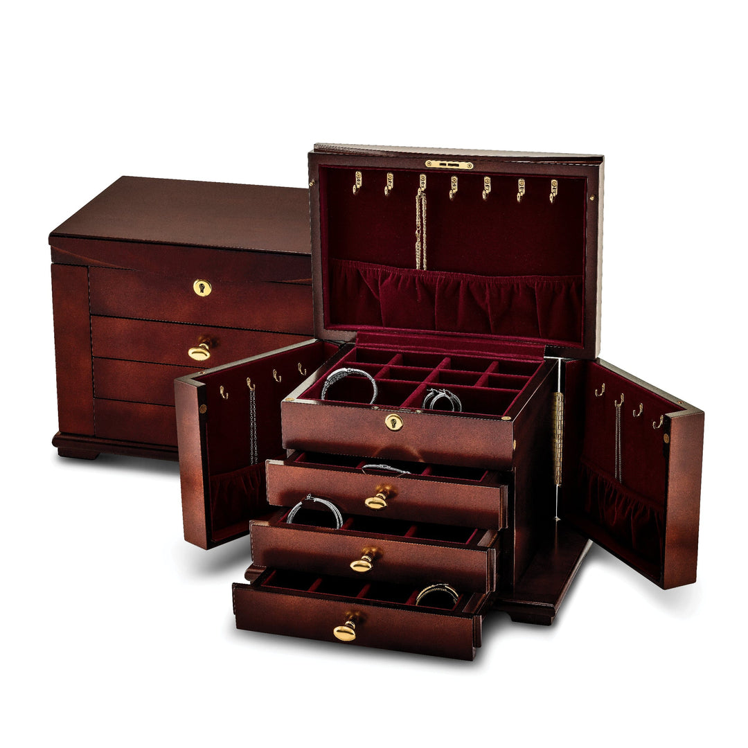 Jere Collection Jewelry Chest Cherry Finish Veneer Jewelry Chest Side Doors