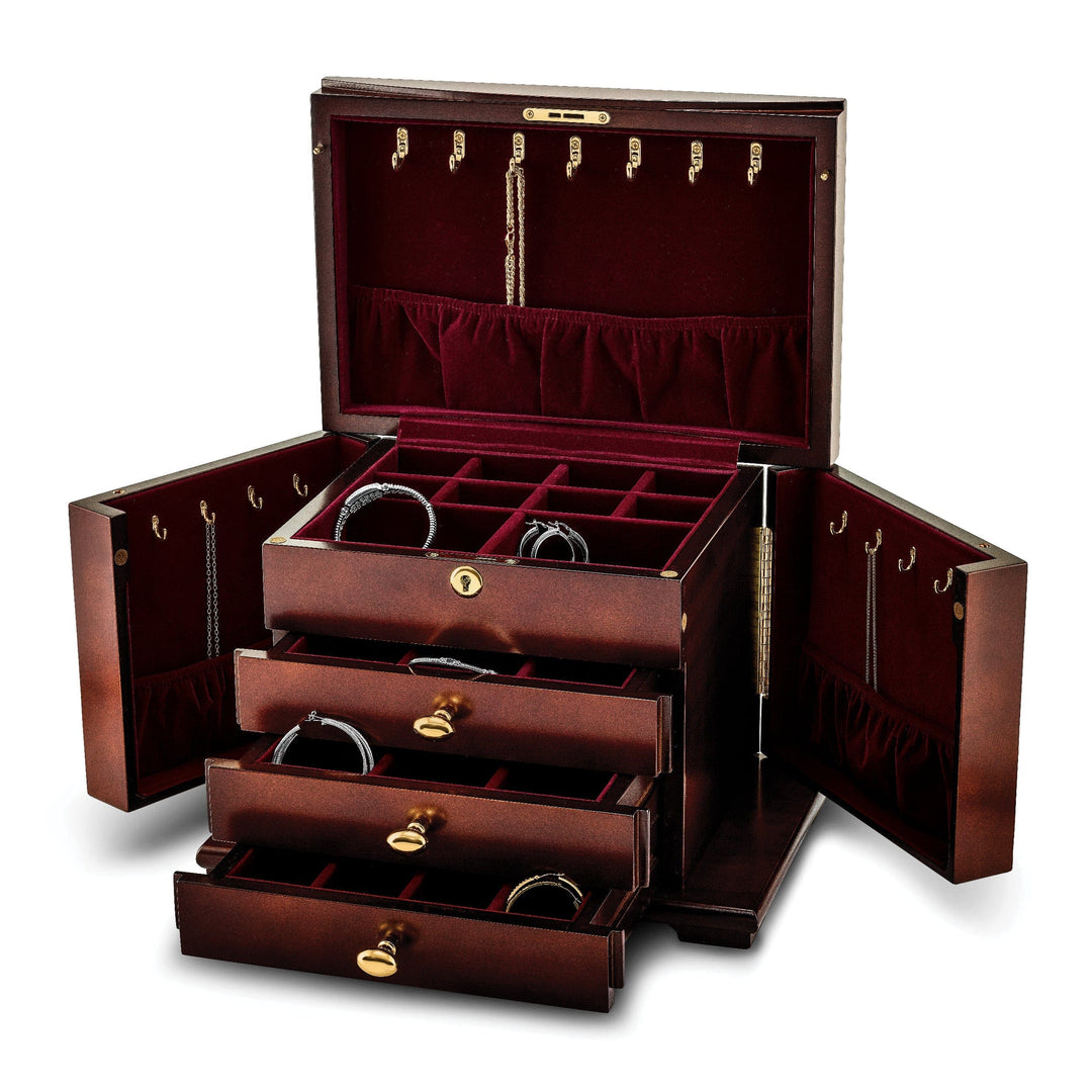 Jere Collection Jewelry Chest Cherry Finish Veneer Jewelry Chest Side Doors
