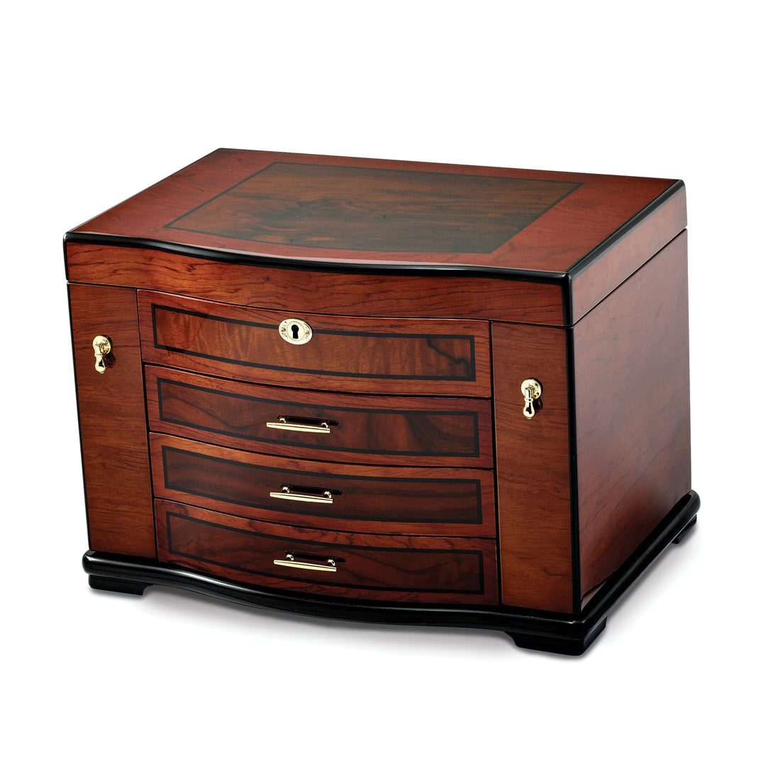 Jere Collection Jewelry Chest High Gloss Burlwood Inlay 3drawer Jewelry Chest