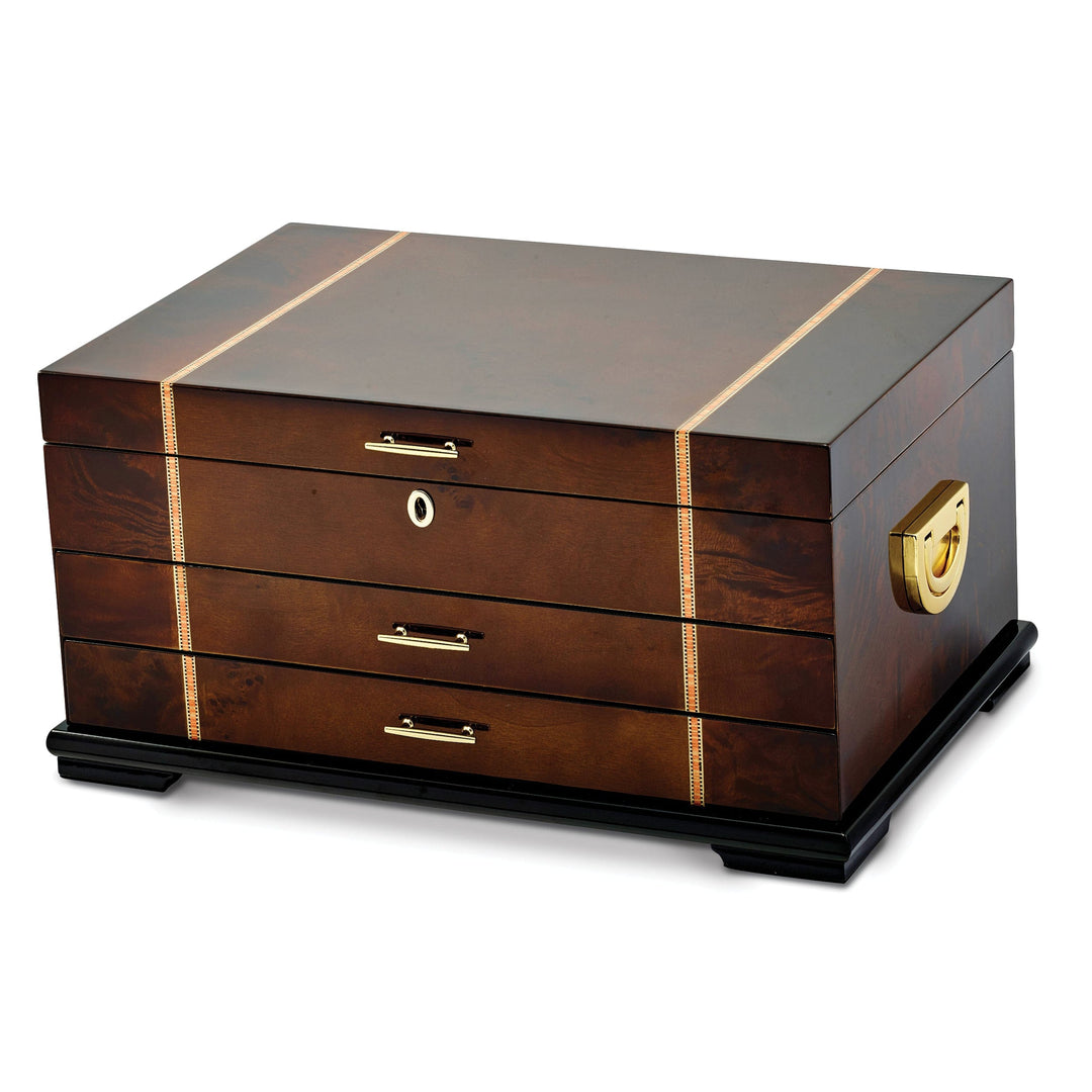 Jere Collection Jewelry Chest High Gloss Rustic Burlwood Walnut Jewelry Chest