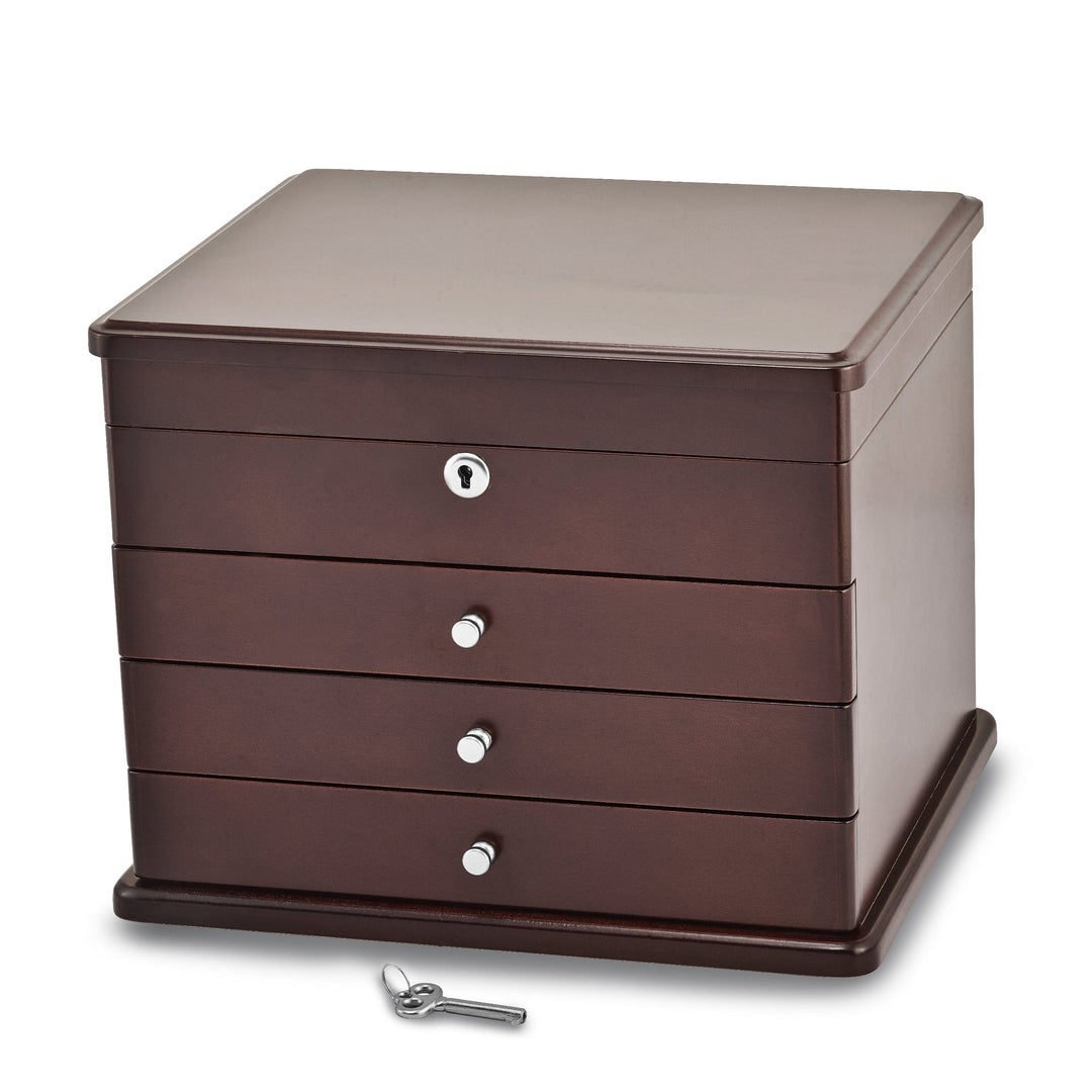 Jere Collection Jewelry Chest Mahogany Finish Veneer 3-drawer Jewelry Chest