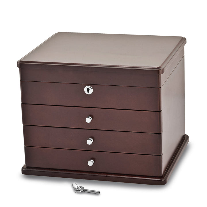 Jere Collection Jewelry Chest Mahogany Finish Veneer 3-drawer Jewelry Chest