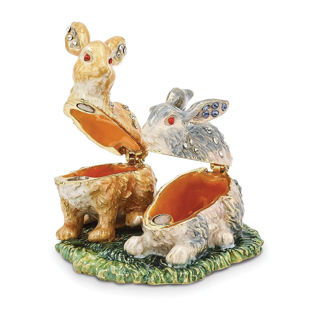 Luxury Giftware by Jere Jewelry Sets Bejeweled Multi Color Enamel Finish BEST BUNNIES Rabbits Trinket Box