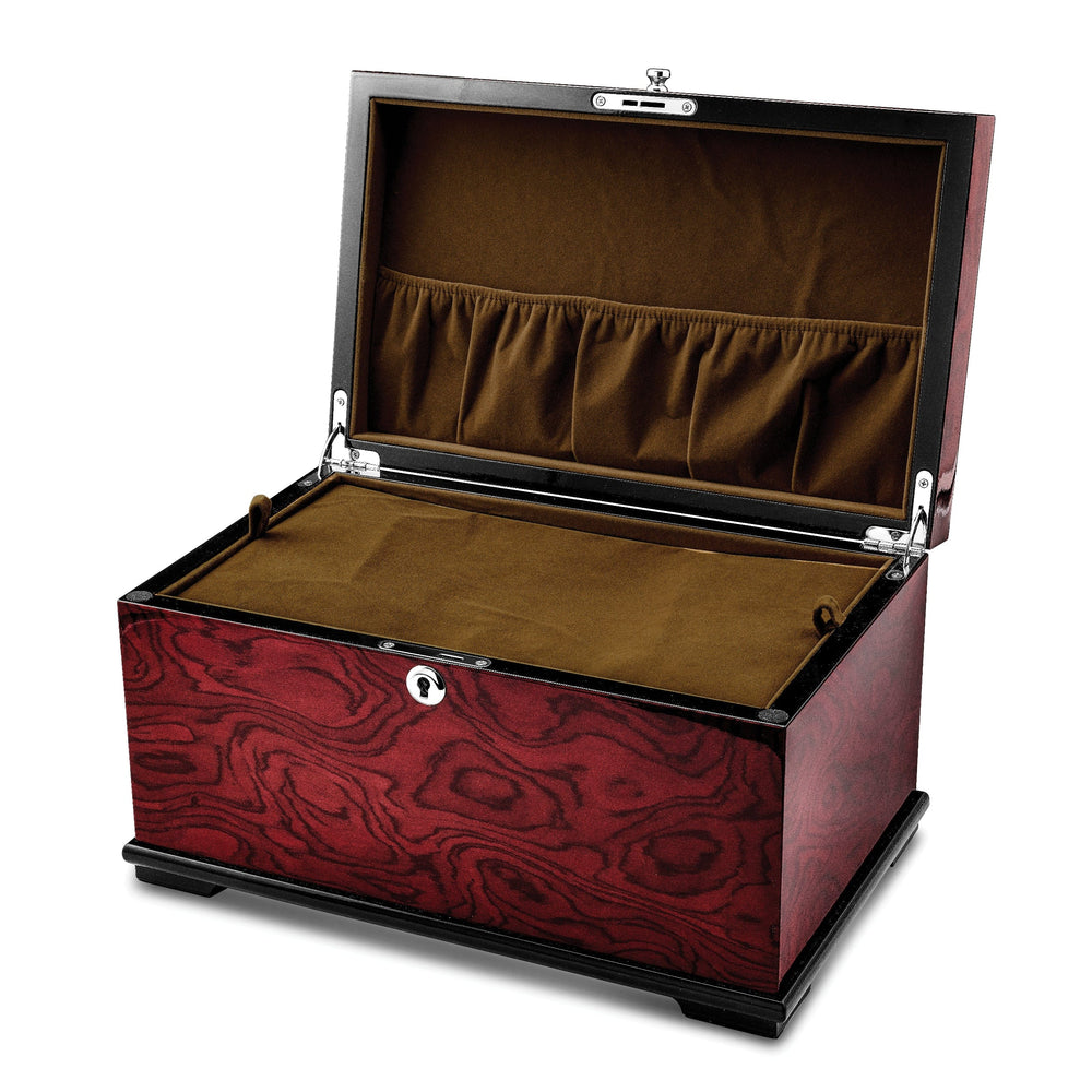 Lovely Rita's Keepsake Box Dark Mapa Veneer with Mother of Pearl Inlay Velveteen Lining Locking Memorial Keepsake Box