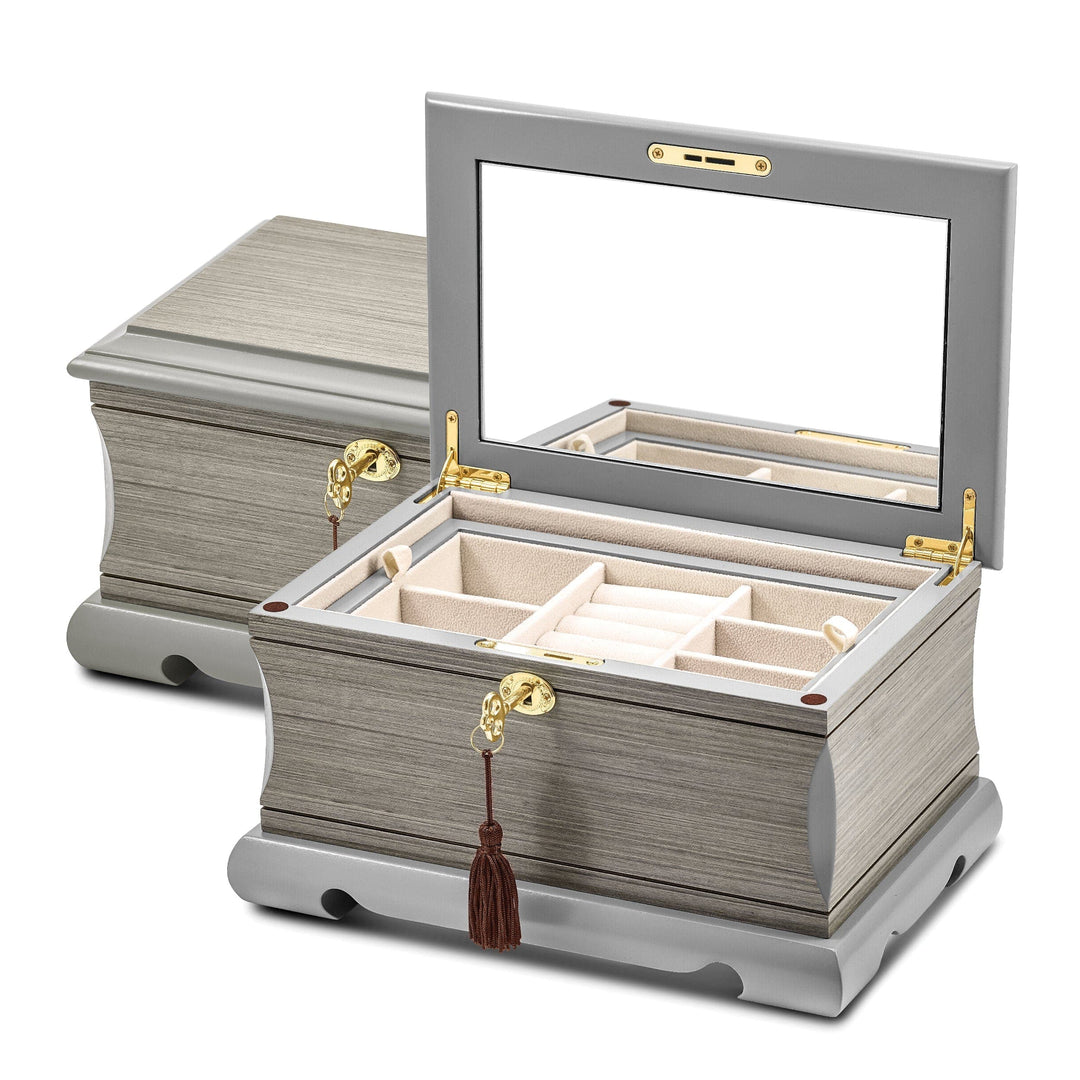 Lovely Rita's Keepsake Box Luxury Giftware Grey Veneer and Painted Matte Locking Suede (Faux) Lining Wooden Jewelry Box