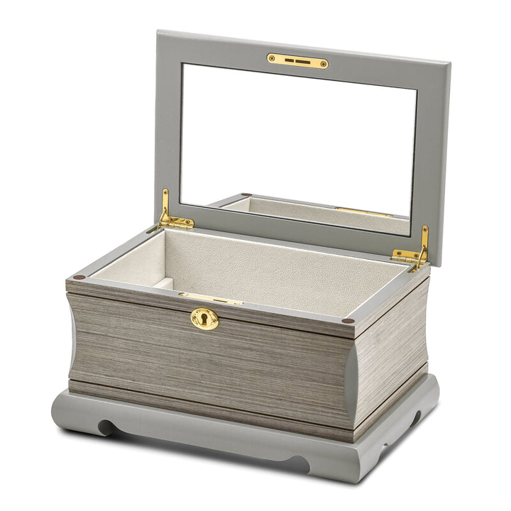 Lovely Rita's Keepsake Box Luxury Giftware Grey Veneer and Painted Matte Locking Suede (Faux) Lining Wooden Jewelry Box