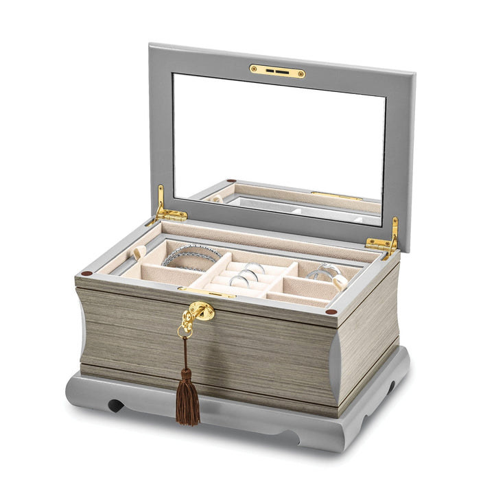 Lovely Rita's Keepsake Box Luxury Giftware Grey Veneer and Painted Matte Locking Suede (Faux) Lining Wooden Jewelry Box