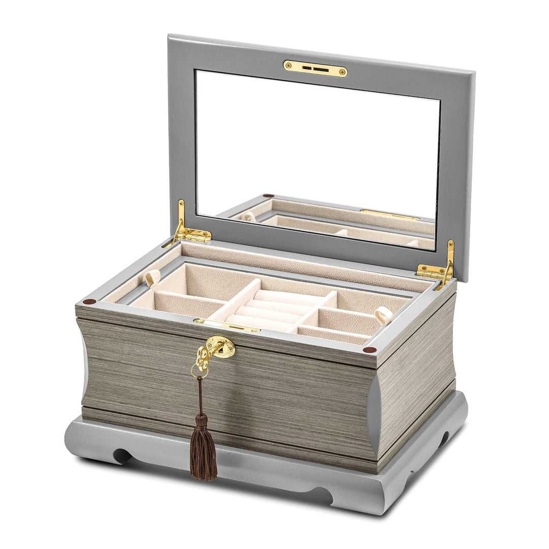 Lovely Rita's Keepsake Box Luxury Giftware Grey Veneer and Painted Matte Locking Suede (Faux) Lining Wooden Jewelry Box