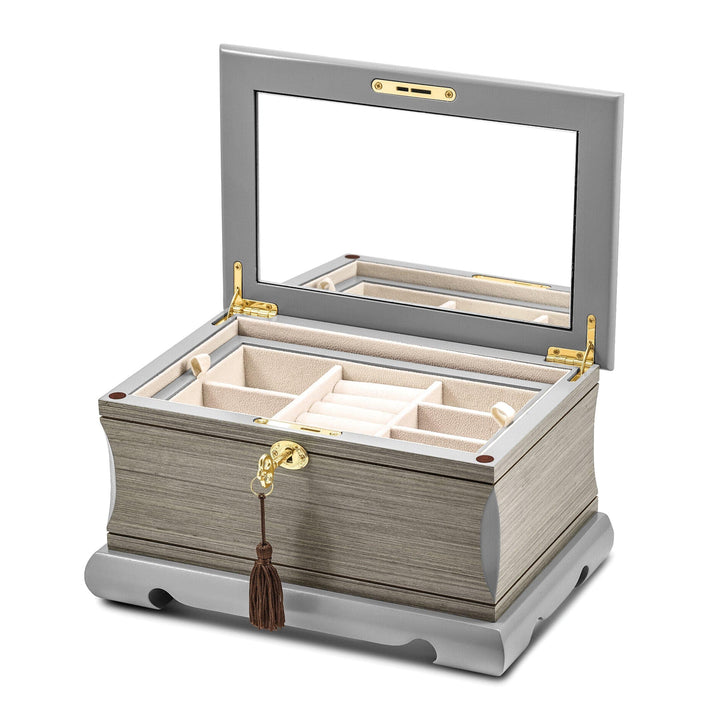 Lovely Rita's Keepsake Box Luxury Giftware Grey Veneer and Painted Matte Locking Suede (Faux) Lining Wooden Jewelry Box