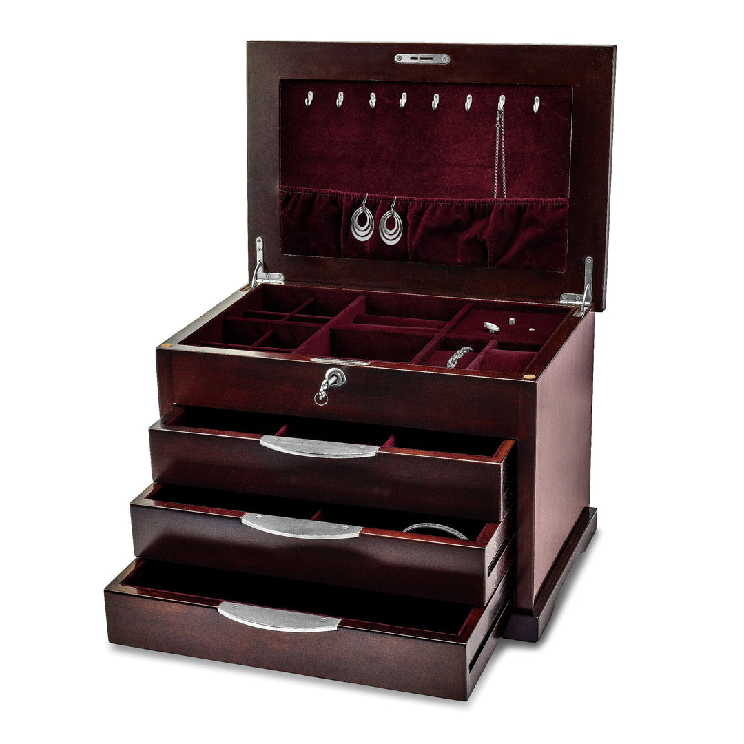 Lovely Rita's Keepsake Box Luxury Giftware Matte Finish Ebony Veneer 3-Drawer Musical (Plays Fur Elise) Velveteen Lining Locking Wooden Jewelry Box
