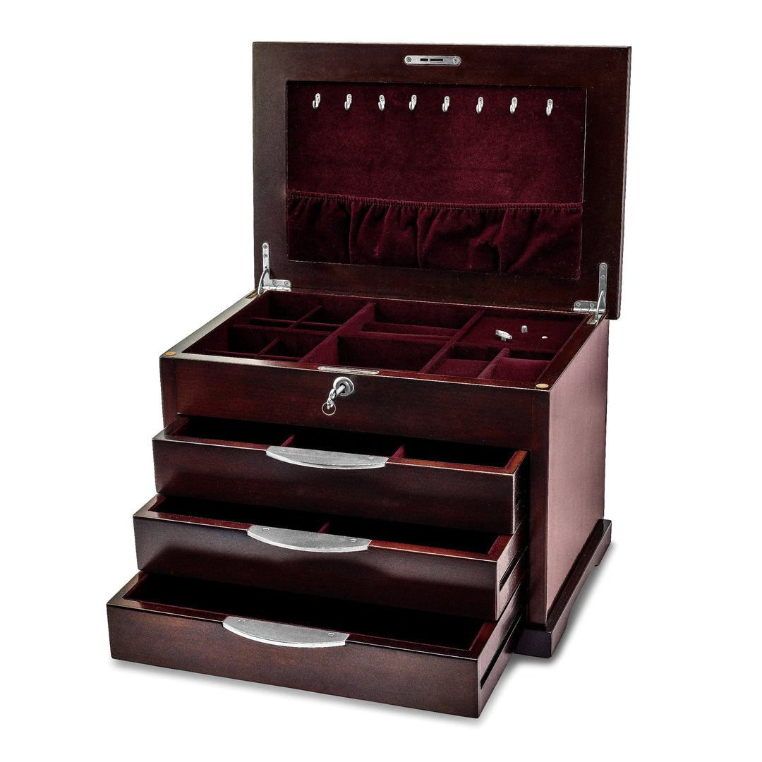 Lovely Rita's Keepsake Box Luxury Giftware Matte Finish Ebony Veneer 3-Drawer Musical (Plays Fur Elise) Velveteen Lining Locking Wooden Jewelry Box