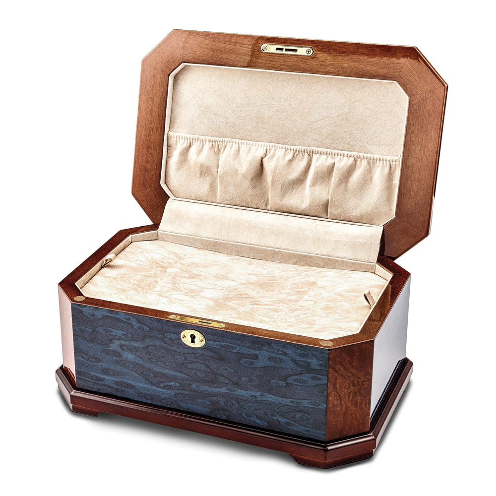 Lovely Rita's Keepsake Box Luxury Giftware Sapeli and Blue Cats Eye Veneer High Gloss Velveteen Lining Locking Memorial Keepsake Box