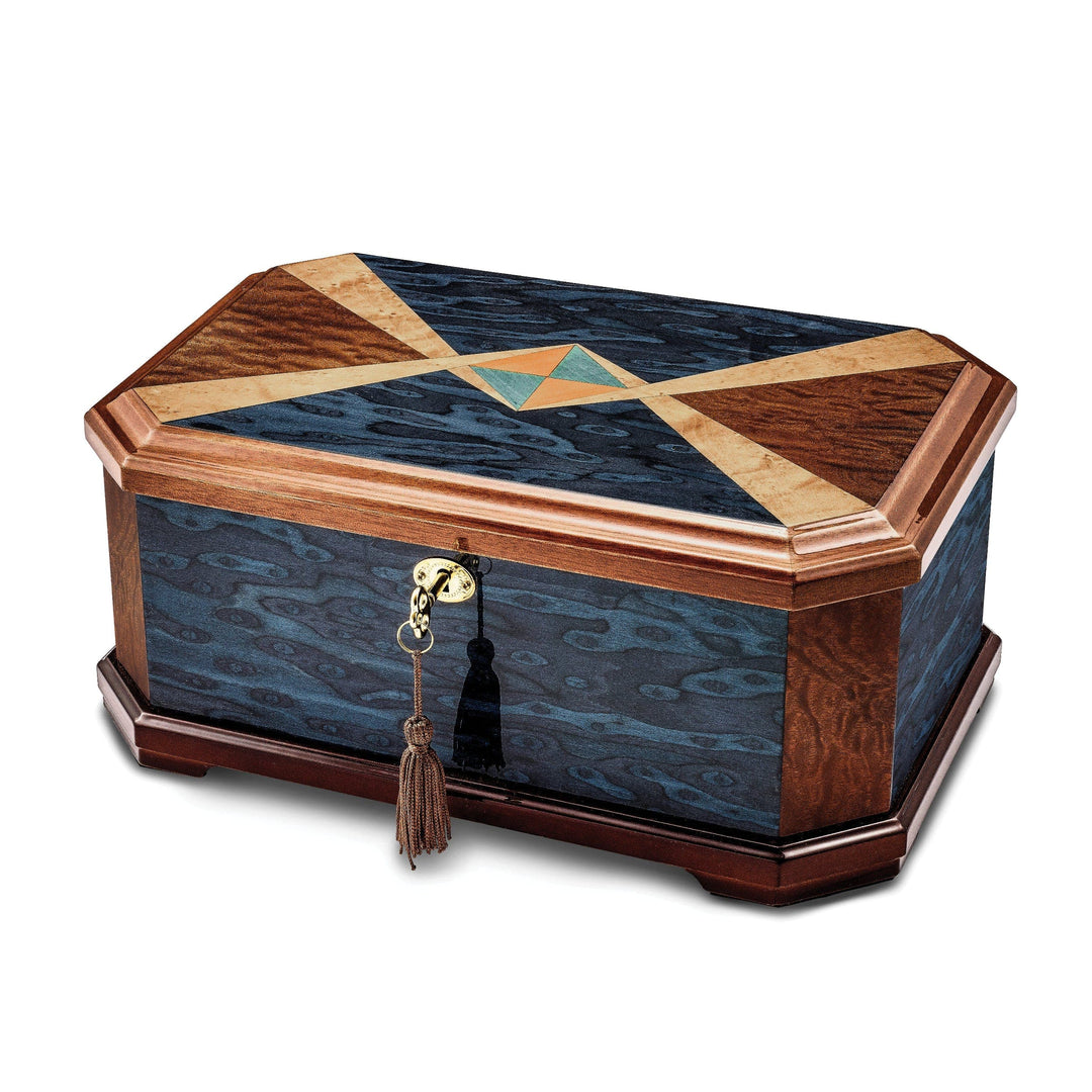 Lovely Rita's Keepsake Box Luxury Giftware Sapeli and Blue Cats Eye Veneer High Gloss Velveteen Lining Locking Memorial Keepsake Box