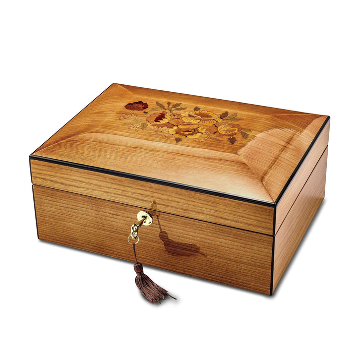 Lovely Rita's Keepsake Box South American Vine Veneer Floral Inlay Locking Memorial Keepsake Box