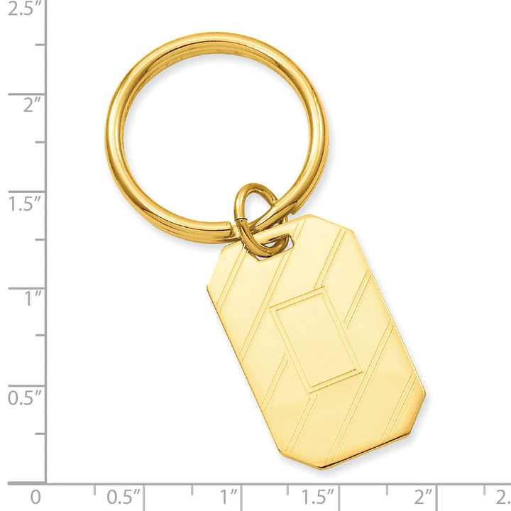 Jere Collection Key Ring Gold Plated Etched Diagonal Line Key Ring