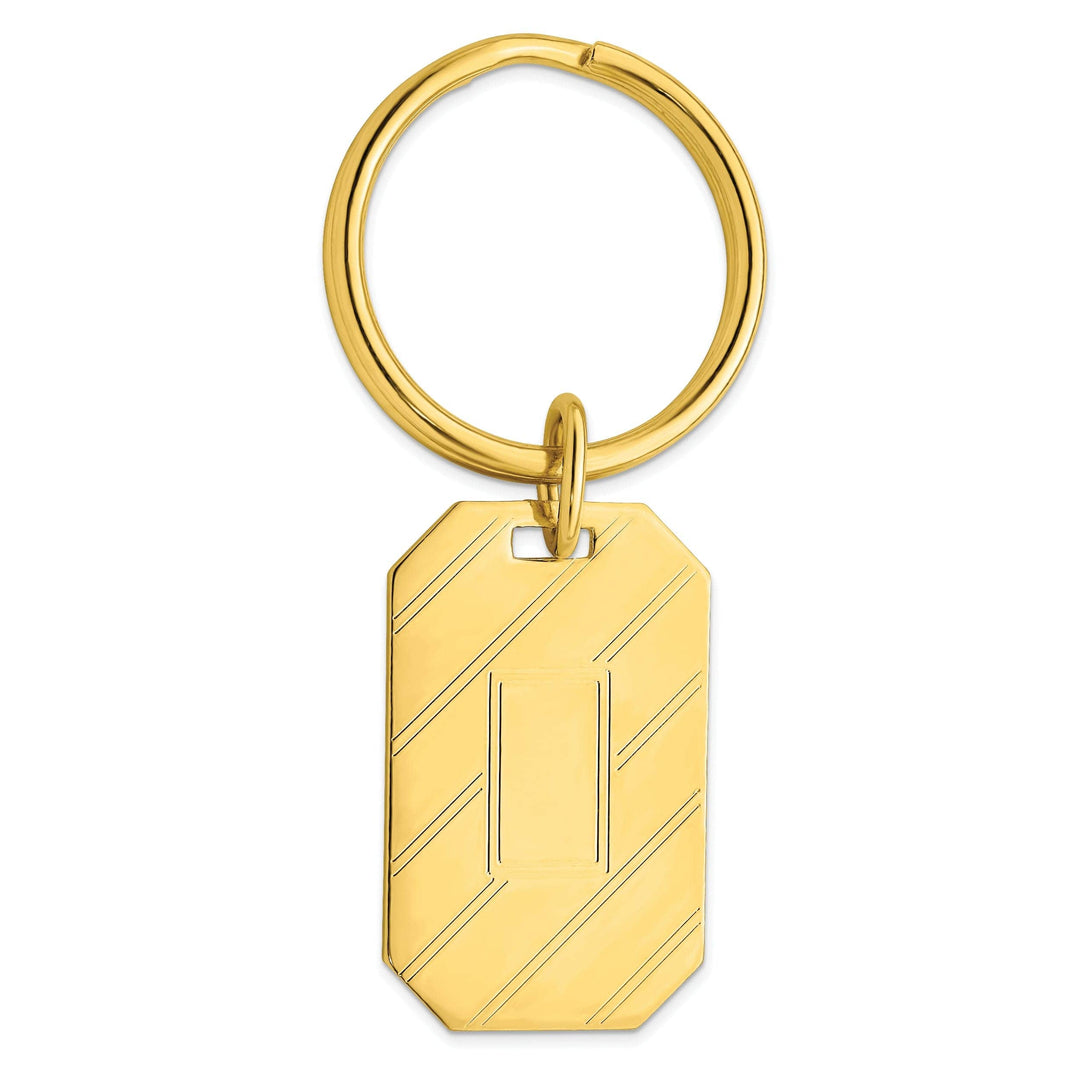 Jere Collection Key Ring Gold Plated Etched Diagonal Line Key Ring