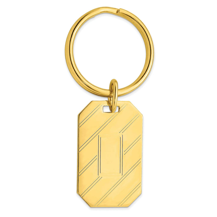 Jere Collection Key Ring Gold Plated Etched Diagonal Line Key Ring