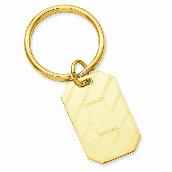 Jere Collection Key Ring No Engraving Gold Plated Etched Diagonal Line Key Ring