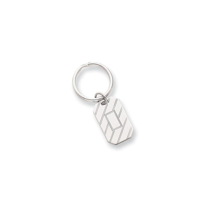 Jere Collection Key Ring No Engraving Rhodium Plated Etched Diagonal Line Key Ring