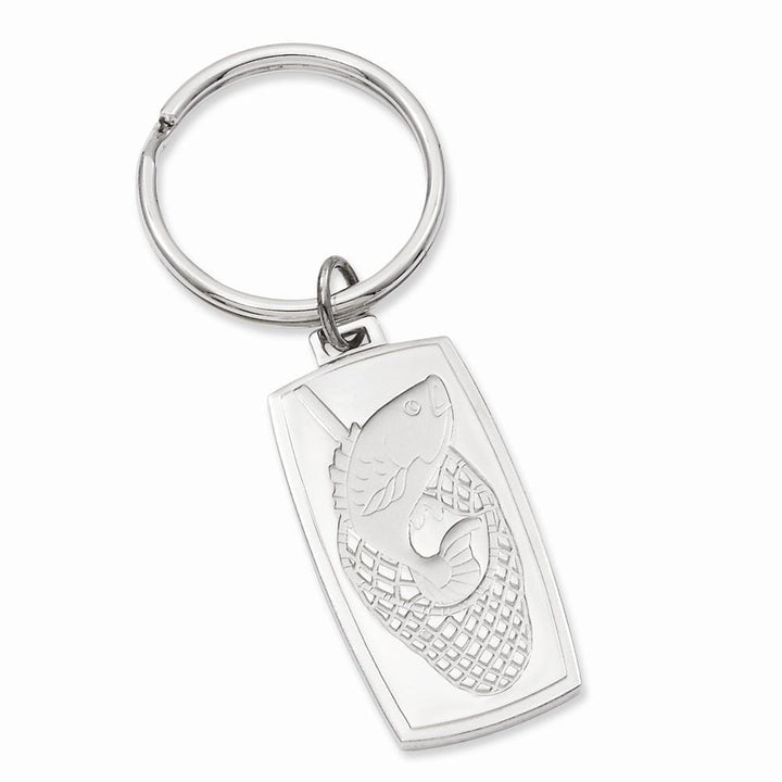 Jere Collection Key Ring No Engraving Rhodium Plated Fish in Net Key Ring