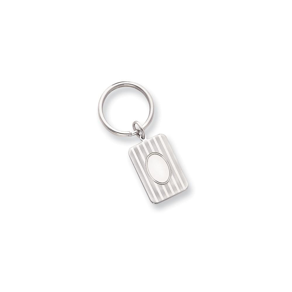 Jere Collection Key Ring No Engraving Rhodium Plated Horizontal Lines Key Ring