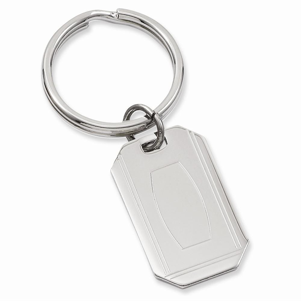 Jere Collection Key Ring No Engraving Rhodium Plated with Engraveable Area Key Ring