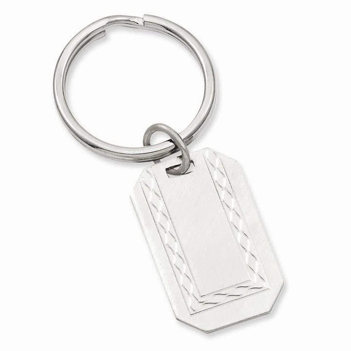 Jere Collection Key Ring No Engraving Rhodium Plated with Engraveable Area Key Ring