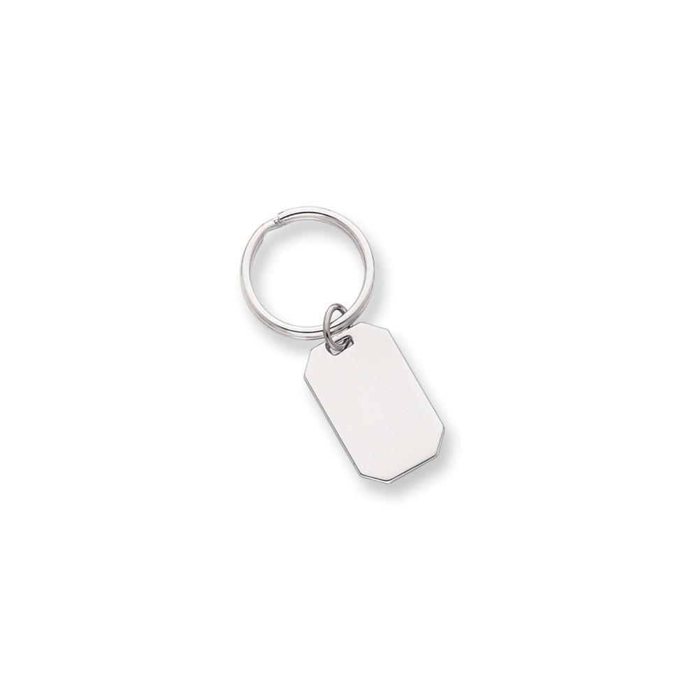 Jere Collection Key Ring No Engraving White Rhodium Plated Polished Rectangle Key Ring
