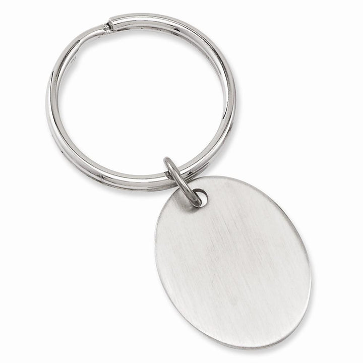 Jere Collection Key Ring No Engraving White Rhodium Plated Satin Oval Key Ring