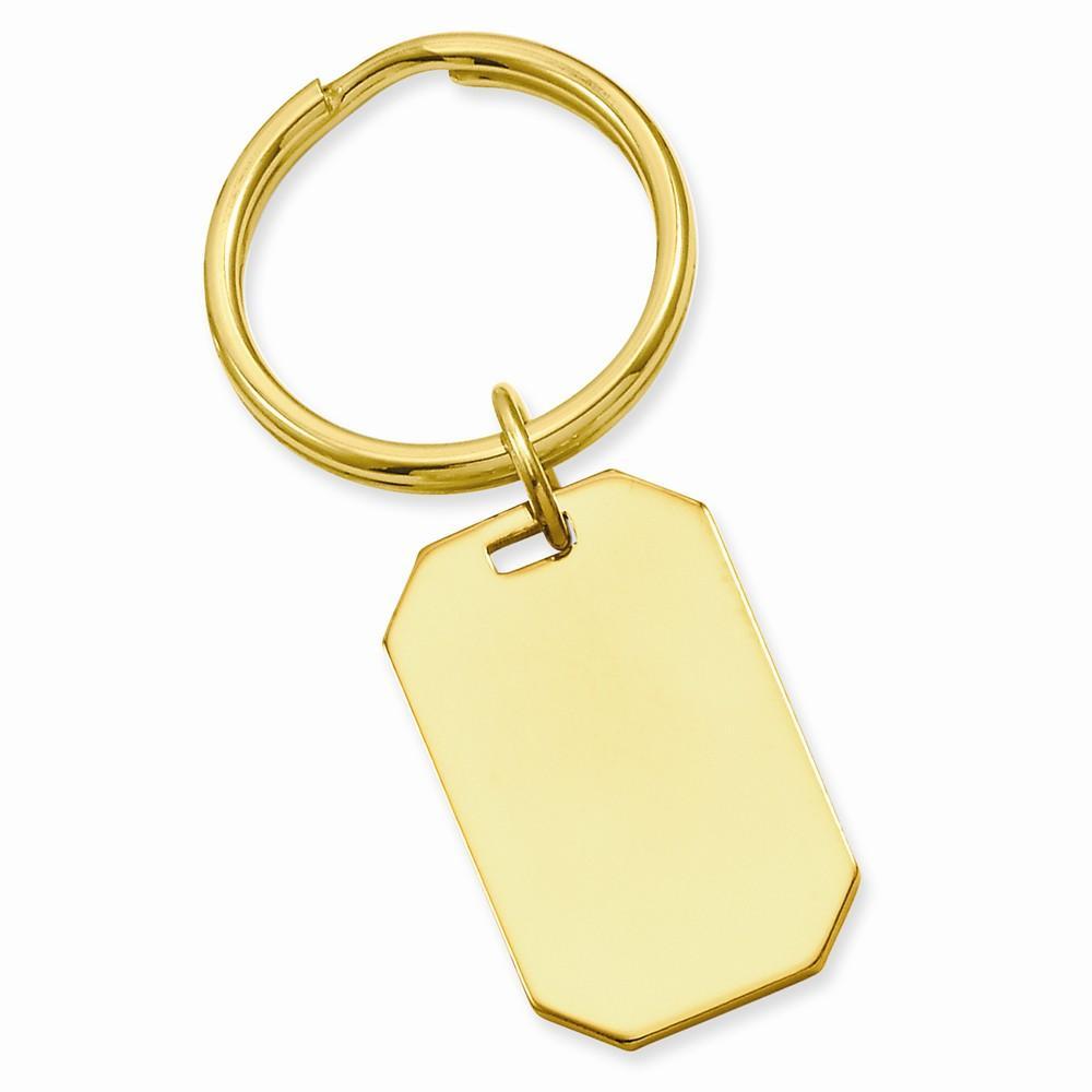 Jere Collection Key Ring No Engraving Yellow Gold Plated Polished Rectangle Key Ring
