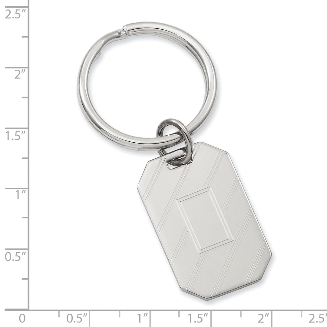 Jere Collection Key Ring Rhodium Plated Etched Diagonal Line Key Ring