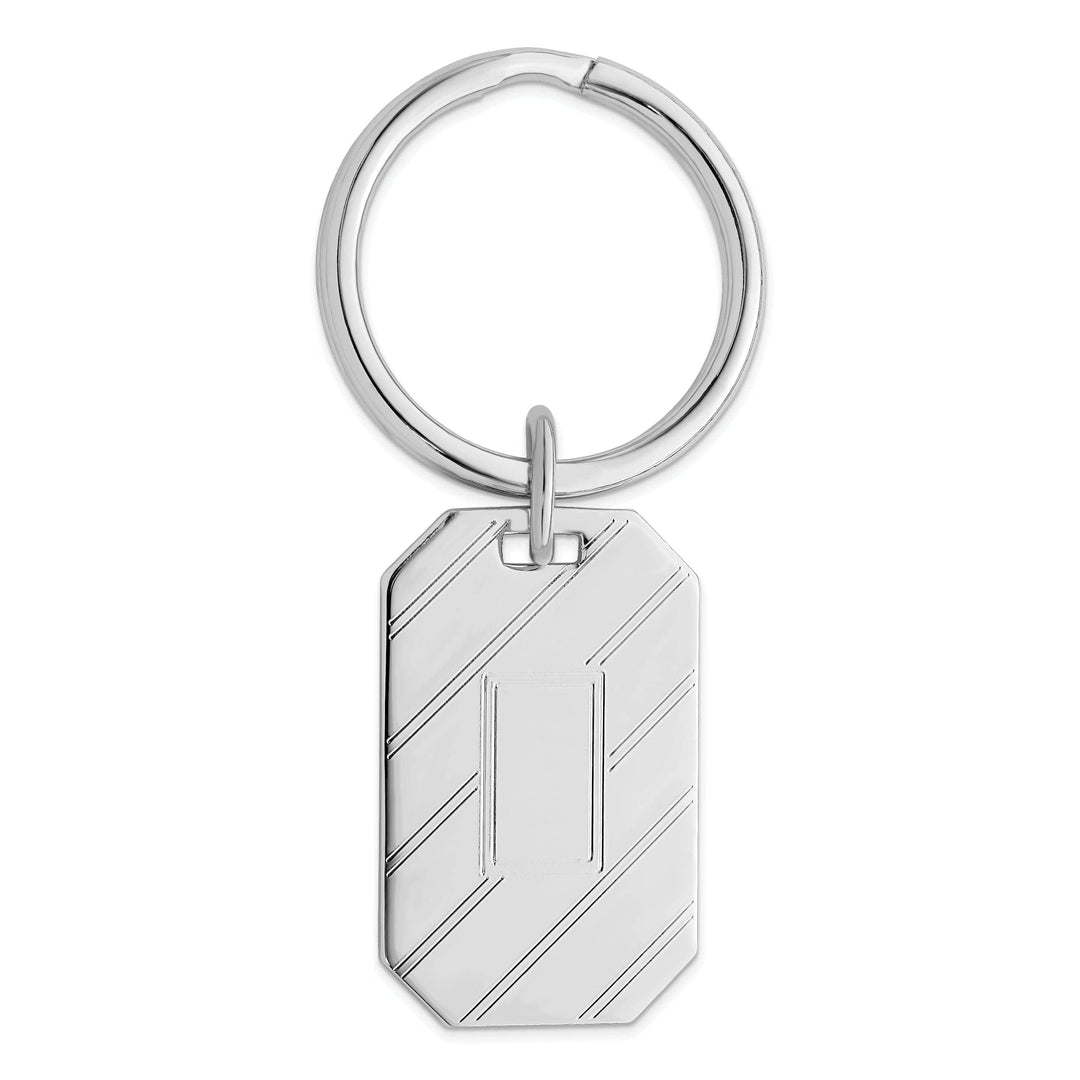Jere Collection Key Ring Rhodium Plated Etched Diagonal Line Key Ring