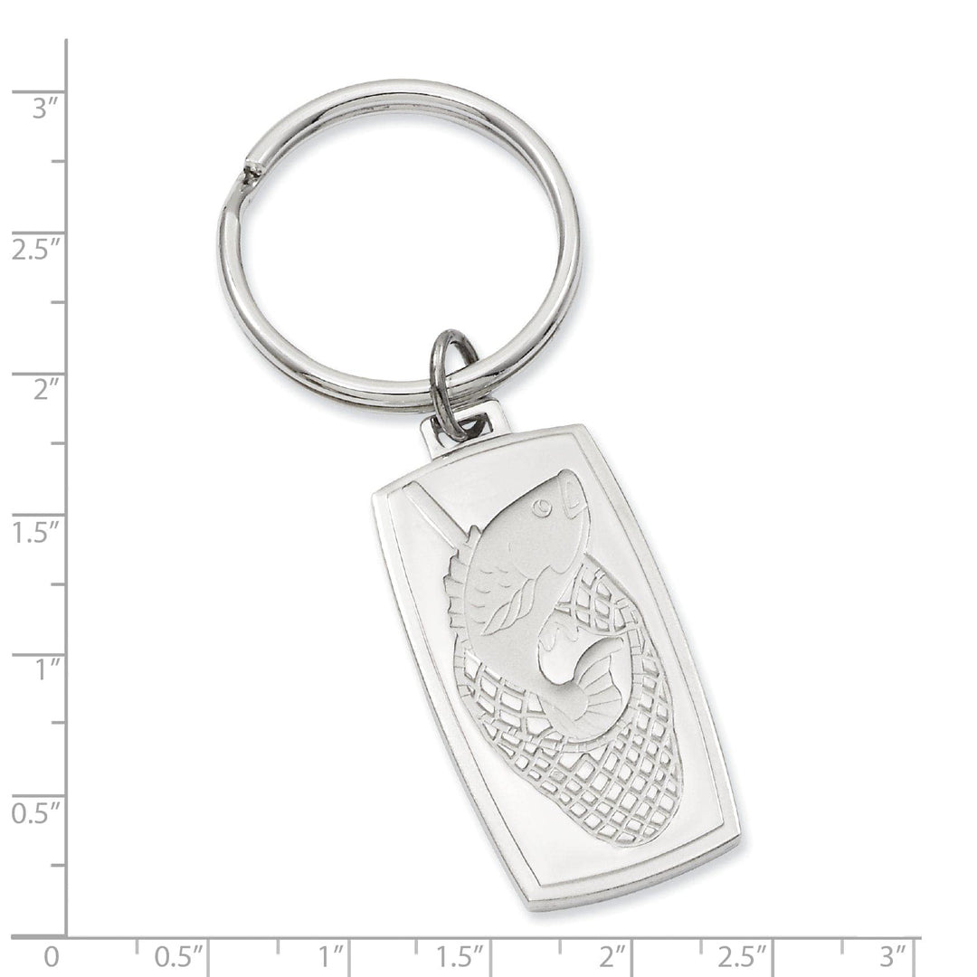 Jere Collection Key Ring Rhodium Plated Fish in Net Key Ring