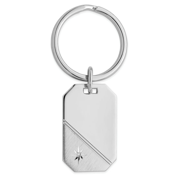Jere Collection Key Ring Rhodium Plated Star Cut Diamond Key Ring