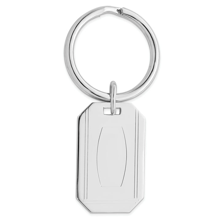 Jere Collection Key Ring Rhodium Plated with Engraveable Area Key Ring