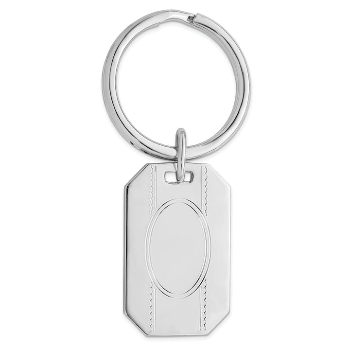 Jere Collection Key Ring Rhodium Plated with Engraveable Area Key Ring