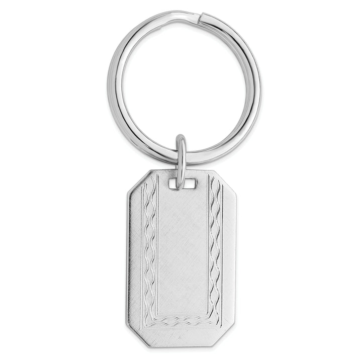 Jere Collection Key Ring Rhodium Plated with Engraveable Area Key Ring