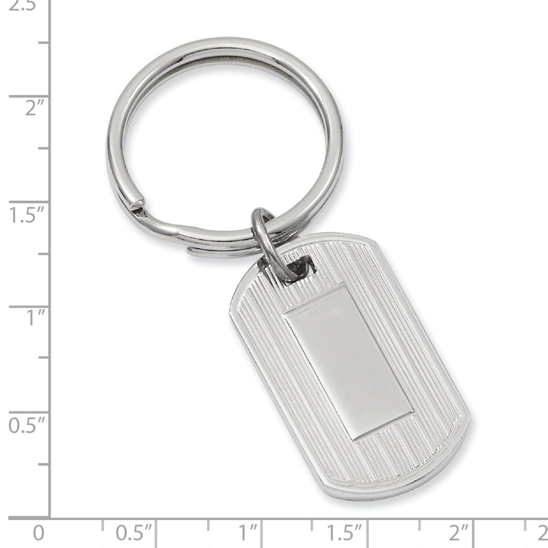 Jere Collection Key Ring White Rhodium Plated Etched Lines Key Ring
