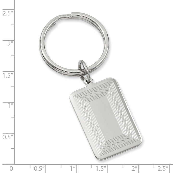 Jere Collection Key Ring White Rhodium Plated Patterned Border Key Ring