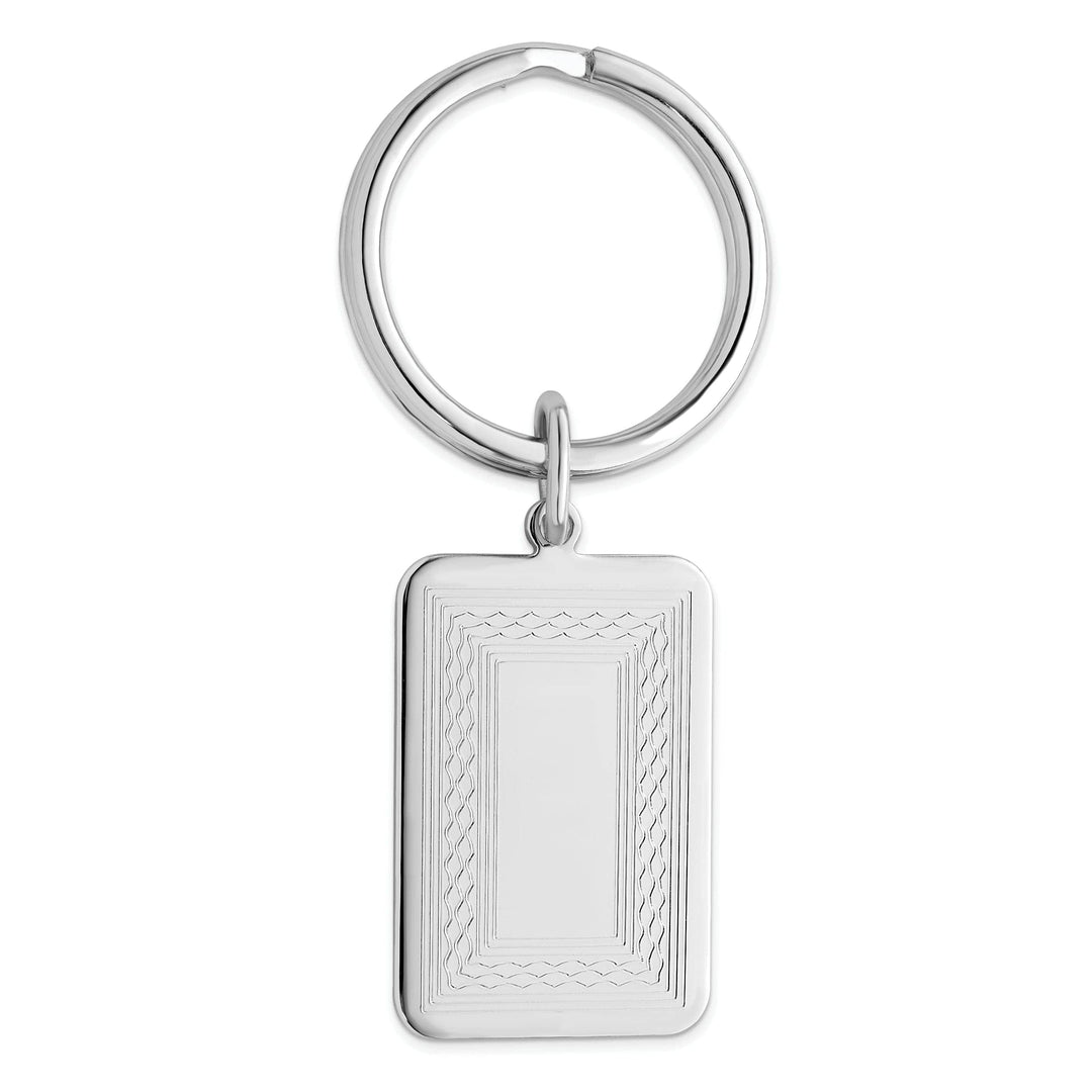 Jere Collection Key Ring White Rhodium Plated Patterned Border Key Ring