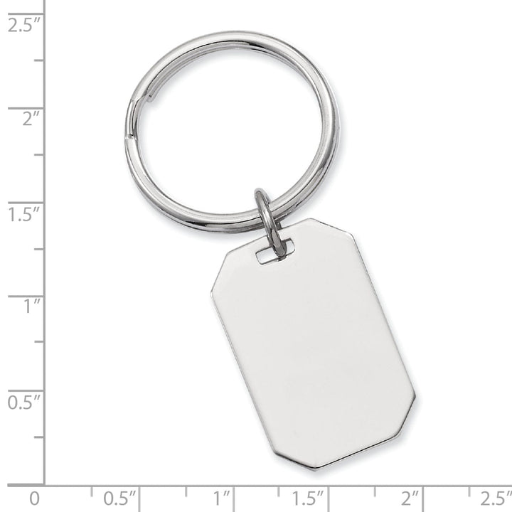 Jere Collection Key Ring White Rhodium Plated Polished Rectangle Key Ring