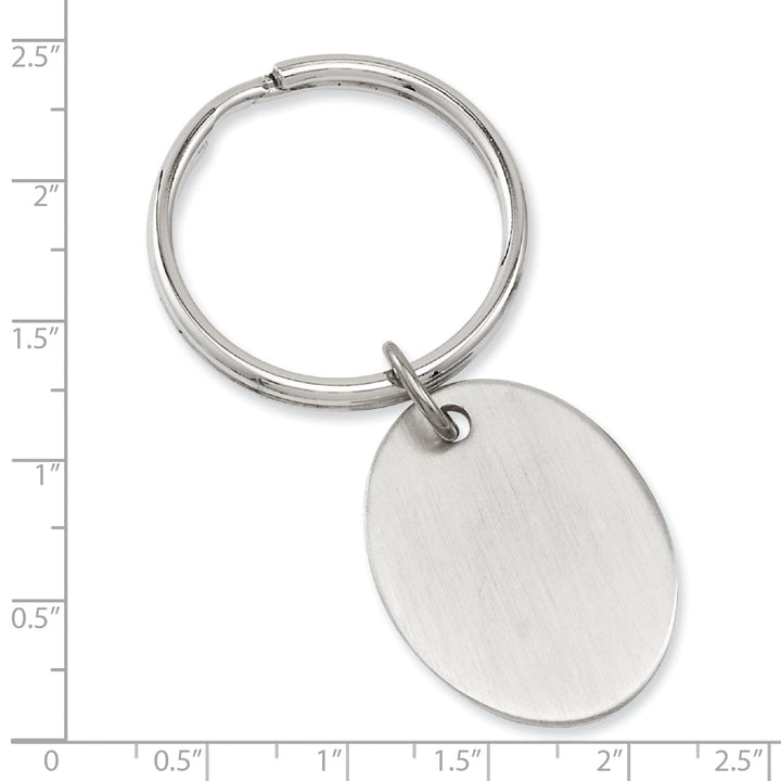 Jere Collection Key Ring White Rhodium Plated Satin Oval Key Ring