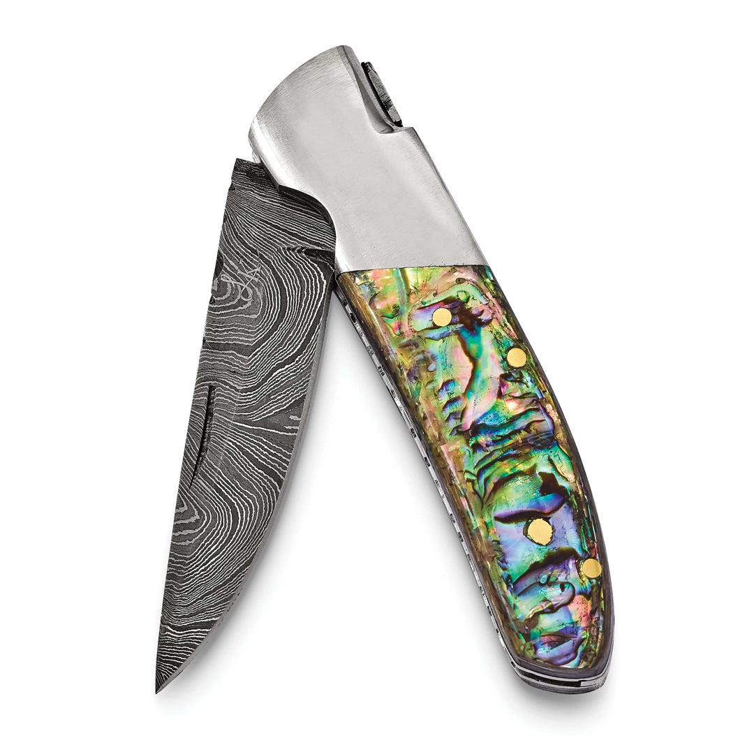 Lovely Rita's Knife Collection Damascus 256 Layer Folding Blade Abalone Knife
