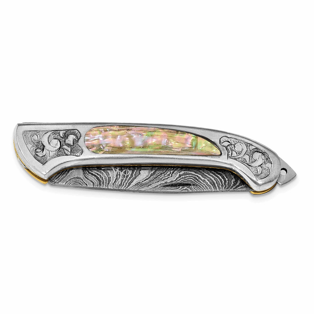 Lovely Rita's Knife Collection Damascus Steel 256 Layer Folding Blade Abalone Handle Knife