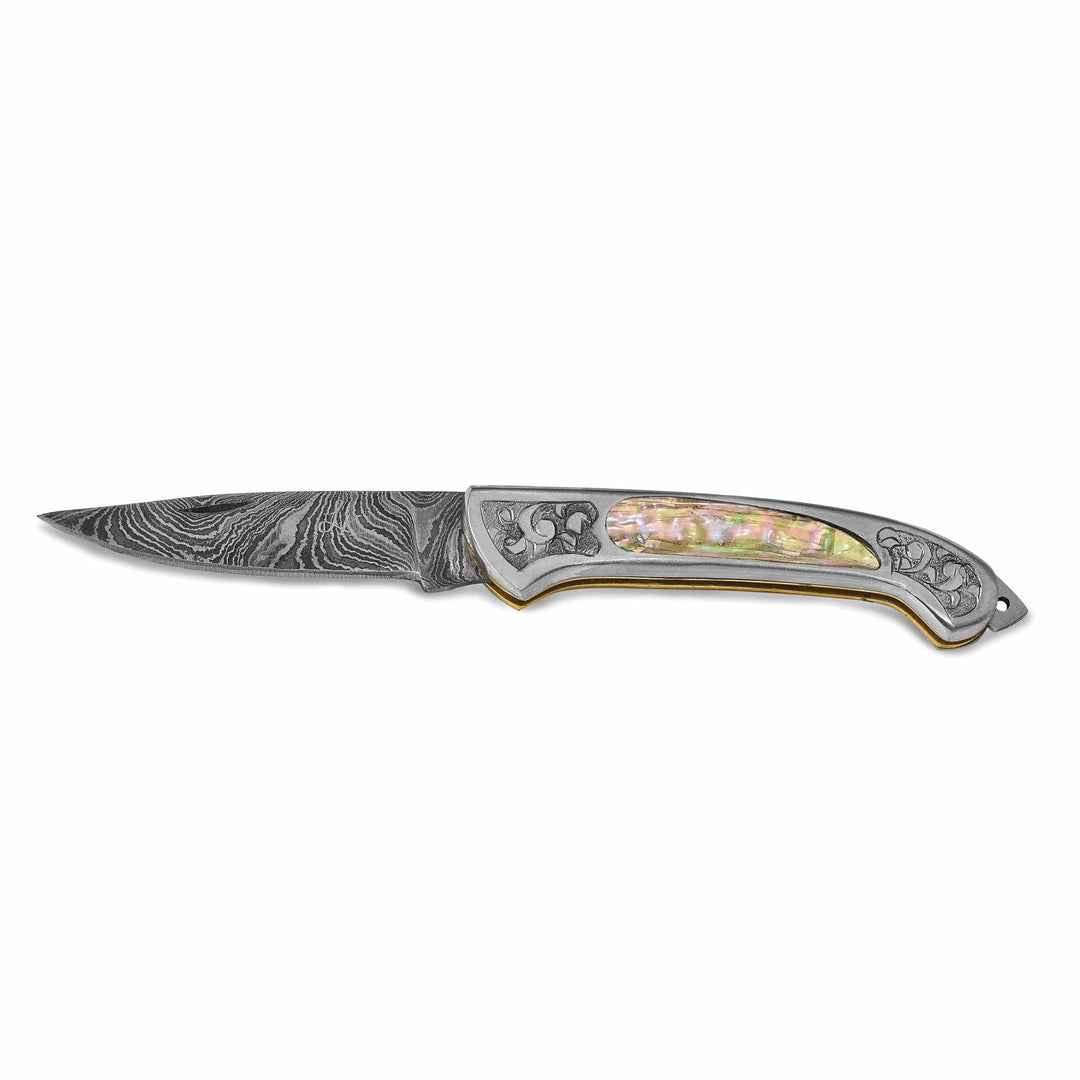 Lovely Rita's Knife Collection Damascus Steel 256 Layer Folding Blade Abalone Handle Knife